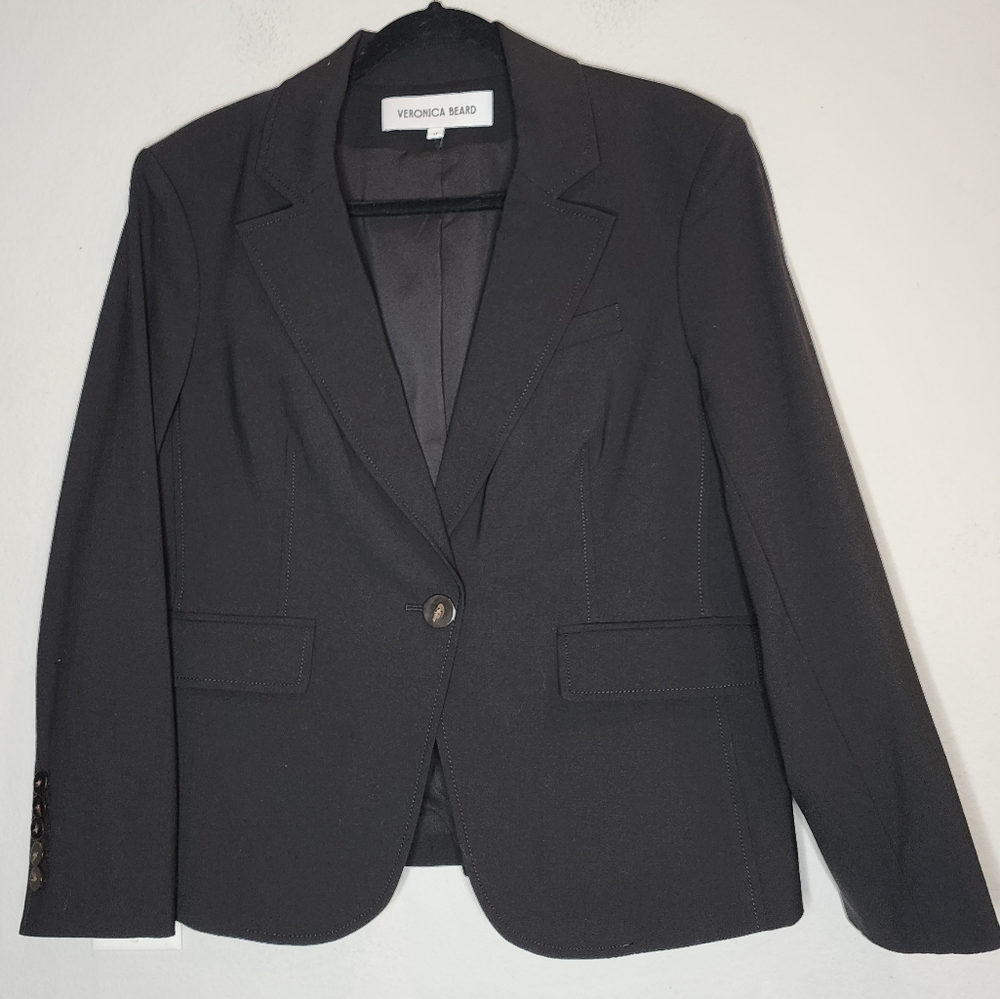 Veronica Beard Wool Blend Single Button Black Blazer Size 14 Like New Dickey